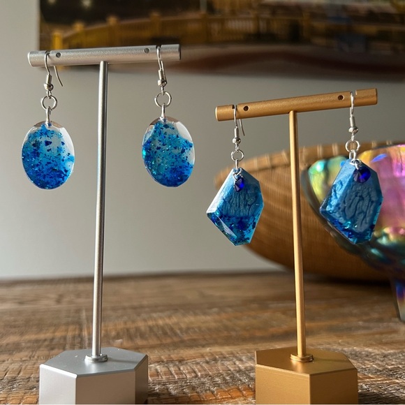 Bundle Deal! Handmade Blue Resin Drop Earrings | Hypoallergenic Hooks - Picture 1 of 5
